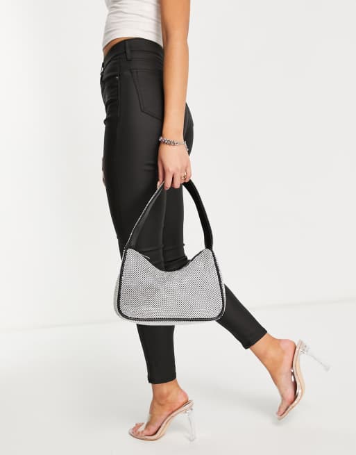 ASOS DESIGN – Srebrna torebka na ramię w stylu lat 90. z kryształkami 