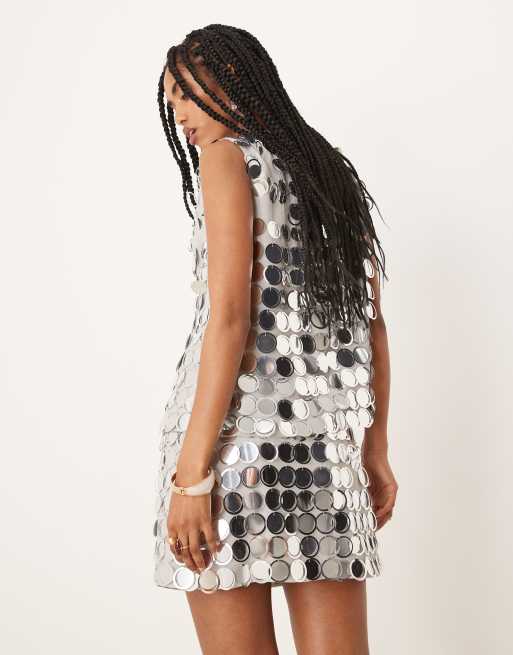ASOS DESIGN – Srebrna, zdobiona cekinami spódnica mini, część zestawu, 3 z 5