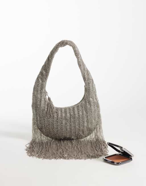 ASOS DESIGN – Srebrna zdobiona torebka na ramię z frędzlami, 2 z 4