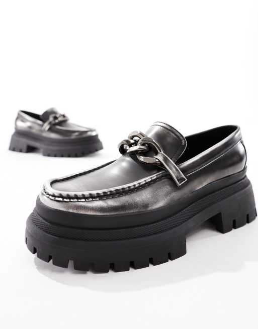 ASOS DESIGN – Srebrne loafersy z imitacji skóry na grubej podeszwie, 2 z 4