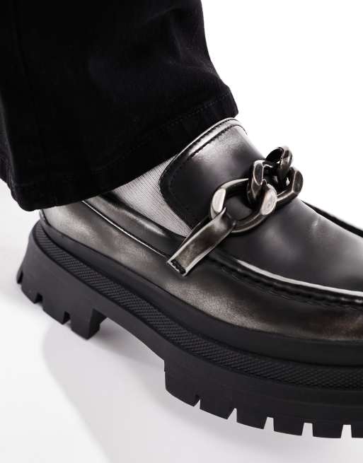 ASOS DESIGN – Srebrne loafersy z imitacji skóry na grubej podeszwie, 4 z 4