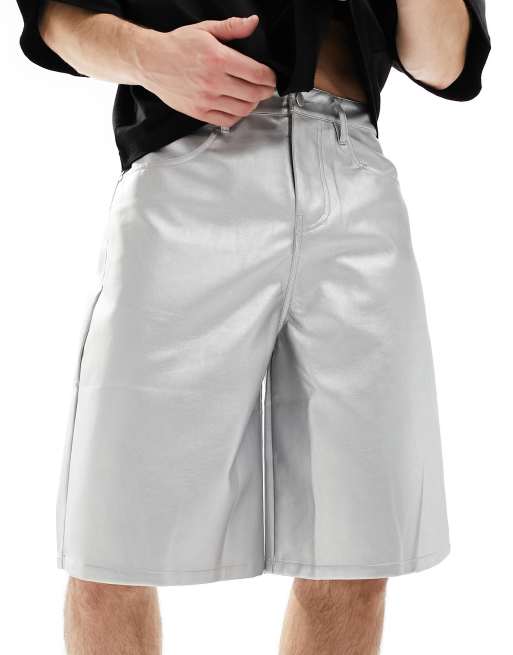 ASOS DESIGN – Srebrne metaliczne szorty z imitacji skóry