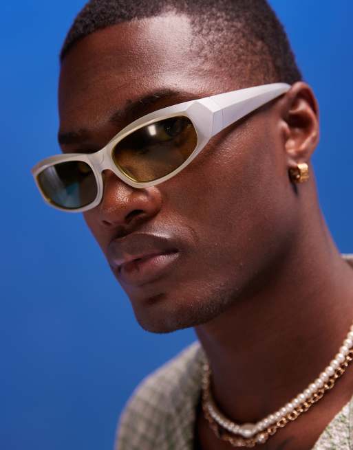 ASOS DESIGN – Srebrne okulary przeciwsłoneczne z żółtymi soczewkami