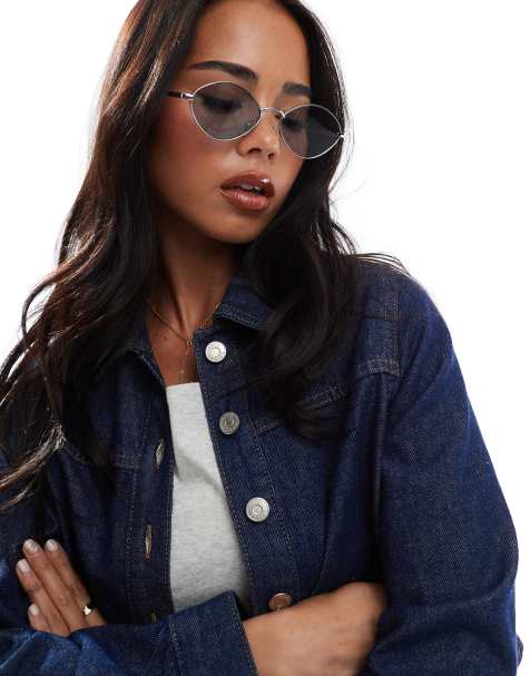 ASOS DESIGN – Srebrne owalne okulary przeciwsłoneczne z metalu - view 1