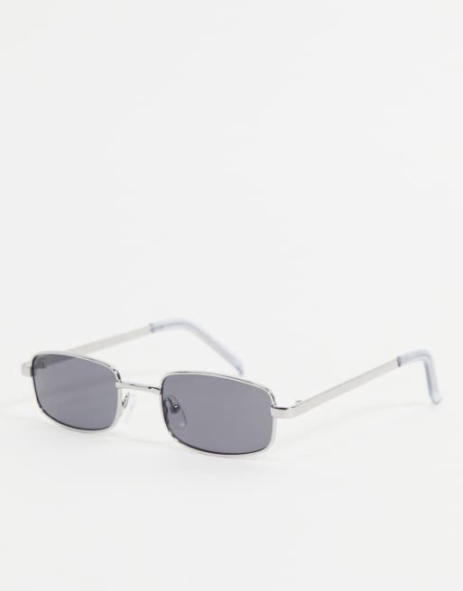 ASOS DESIGN – Srebrne prostokątne okulary przeciwsłoneczne z przyciemnianymi soczewkami