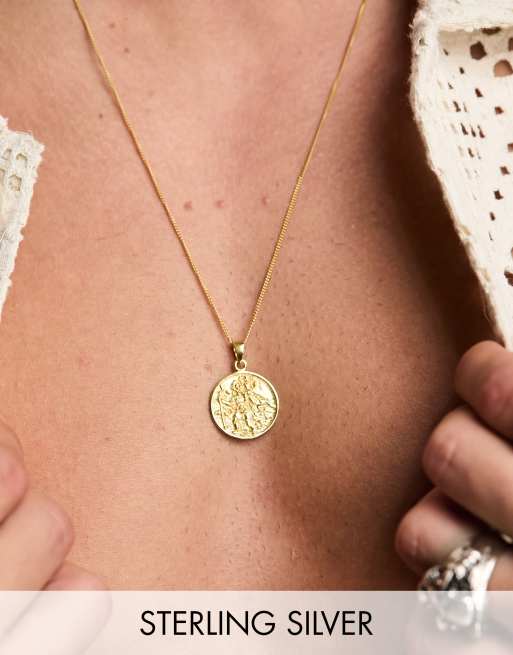 ASOS DESIGN – Srebrny łańcuszek z zawieszką ze św. Krzysztofem pozłacany 14-karatowym złotem