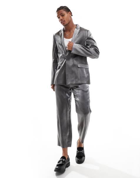 ASOS DESIGN – Srebrny metaliczny garnitur o luźnym kroju - view 1