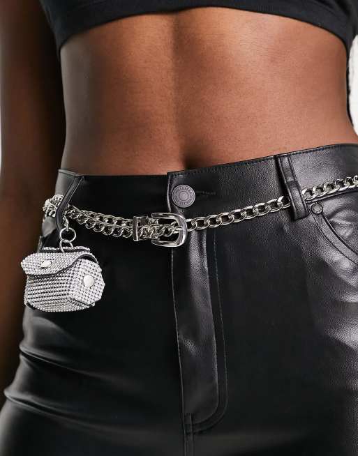 ASOS DESIGN – Srebrny pasek z łańcuszkiem i etui ze strasów