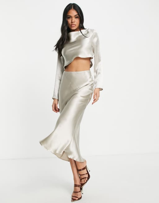 ASOS DESIGN – Srebrny satynowy top z drapowanym tyłem, część zestawu, 4 z 4