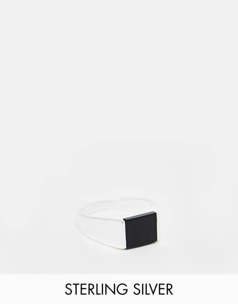 ASOS DESIGN – Srebrny sygnet z czarnym akrylowym kamiennym oczkiem - view 1
