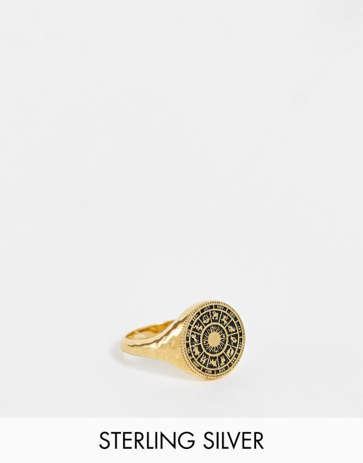 ASOS DESIGN – Srebrny sygnet z motywem zodiakalnym powlekany 14-karatowym złotem