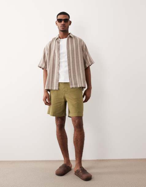 ASOS DESIGN – Średniej długości jortsy z diagonalu w kolorze khaki - view 1