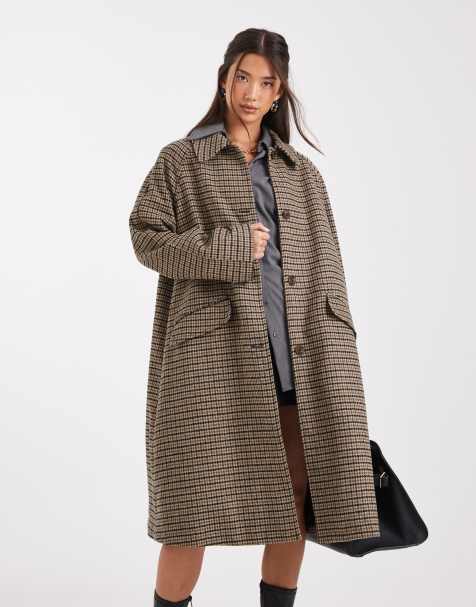 ASOS DESIGN quilt lined mid length coat in heritage check