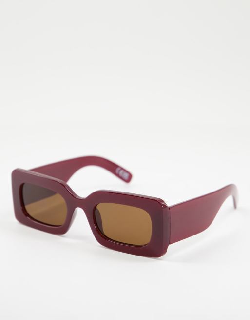 ASOS DESIGN – Średniej wielkości kwadratowe okulary przeciwsłoneczne w masywnych oprawkach z szerokimi zausznikami w kolorze bordowym – BURGUNDY