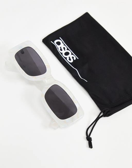 ASOS DESIGN – Średniej wielkości kwadratowe okulary przeciwsłoneczne z perłowym wykończeniem – WHITE