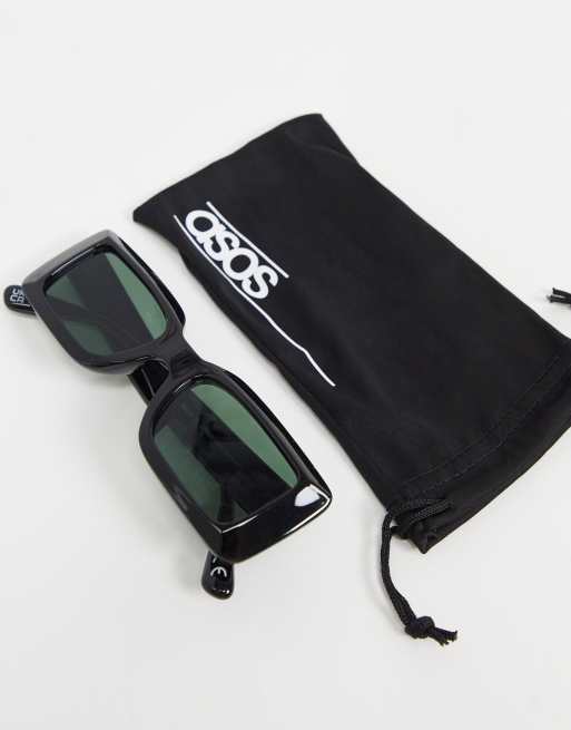 ASOS DESIGN – Średniej wielkości kwadratowe okulary przeciwsłoneczne ze ściętymi oprawkami w błyszczącym czarnym kolorze – BLACK