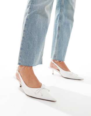 Asos Design Sriracha Bow Slingback Mid Heeled Shoes In Off-white