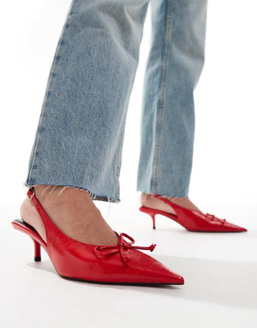 ASOS DESIGN - Sriracha - Chaussures à talon mi-haut et bride arrière avec nœud - Rouge
