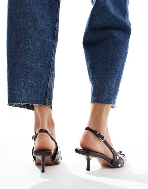 ASOS DESIGN Sriracha embellished slingback mid heeled shoes in burgundy, 2 of 4