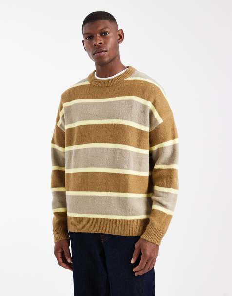 ASOS DESIGN – Ssweter oversize z okrągłym dekoltem w szaro-jasnobrązowe paski - view 1