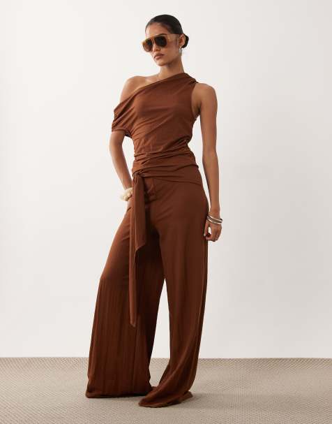 ASOS DESIGN - Sæt med asymmetrisk top med vandfaldsudskæring i hørlook - view 1