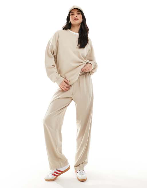 ASOS DESIGN - Sæt med oversized sweatshirt og joggingbukser med lige ben i vasket beige