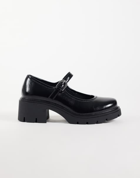 ASOS DESIGN Stable mary jane-skor med medelhög klack i svart lack - view 1