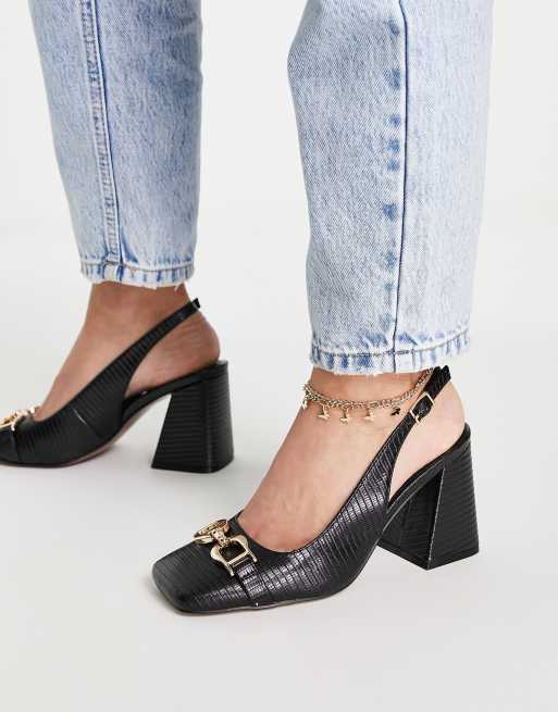 Microbe Wennen aan bescherming ASOS DESIGN - Stable - Slingback schoenen met hak en trensdetail in zwart |  ASOS