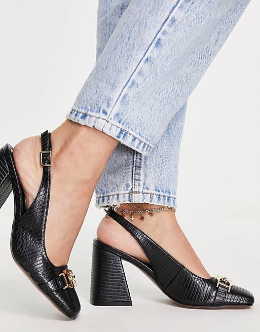 Women Heels/Stable snaffle detail slingback heeled shoes in black 