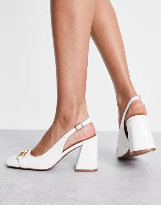 White block store heel slingback shoes