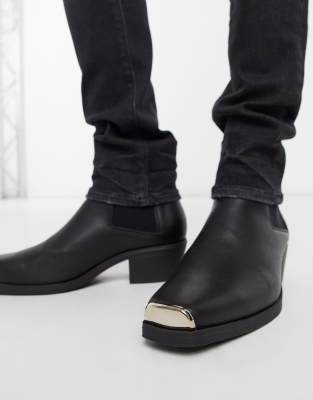 black faux leather chelsea boots