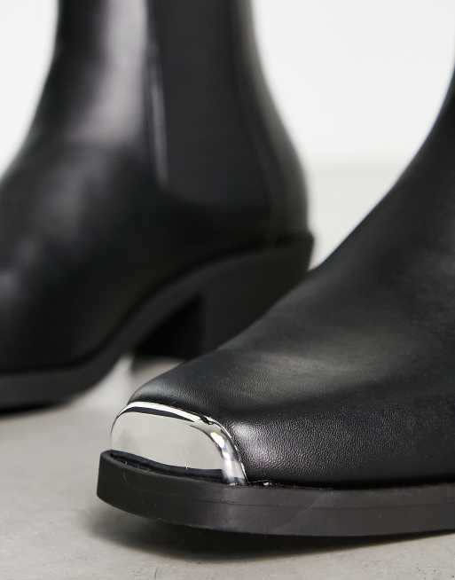 ASOS DESIGN cuban heeled chelsea boots in black with silver rub off