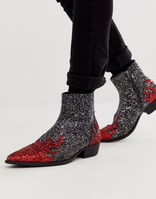 black glitter chelsea boots