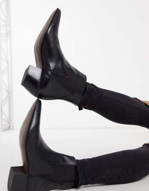 Asos design stacked shop heel western boots