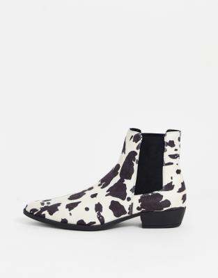 cow print chelsea boots