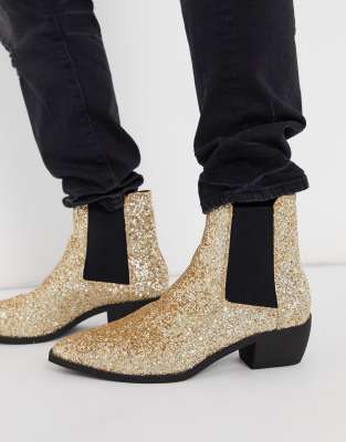 gold glitter boots