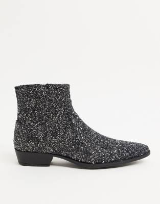 silver glitter boot