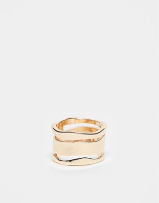 ASOS DESIGN stacked ring with molten design in gold tone