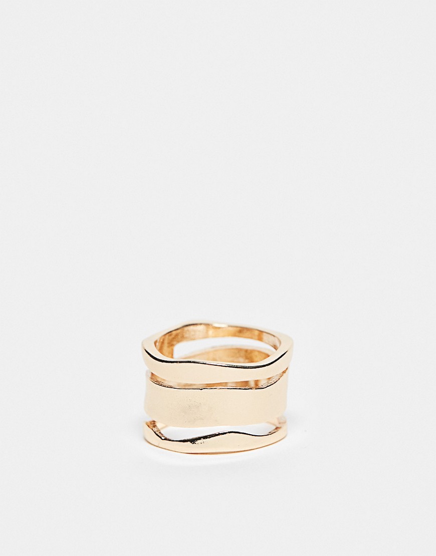 ASOS DESIGN stacked ring with molten design in gold tone