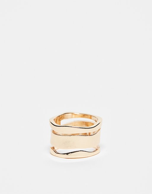  ASOS DESIGN stacked ring with molten design in gold tone