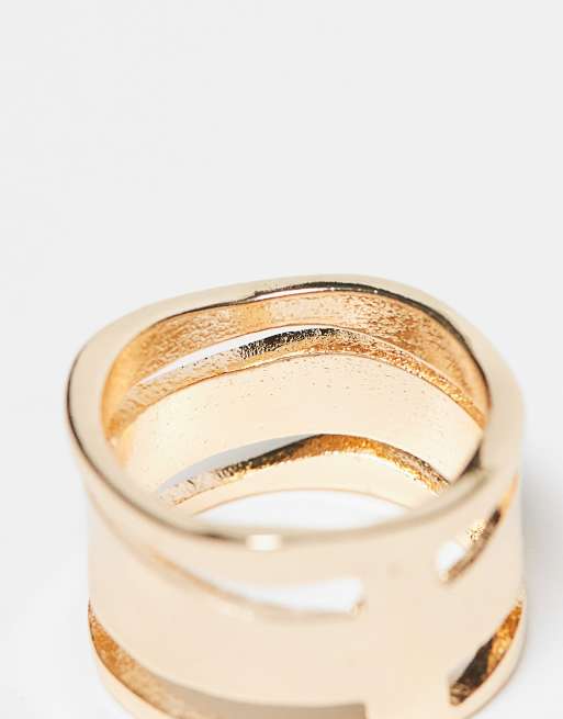 ASOS DESIGN stacked ring with molten design in gold tone, 4 of 4