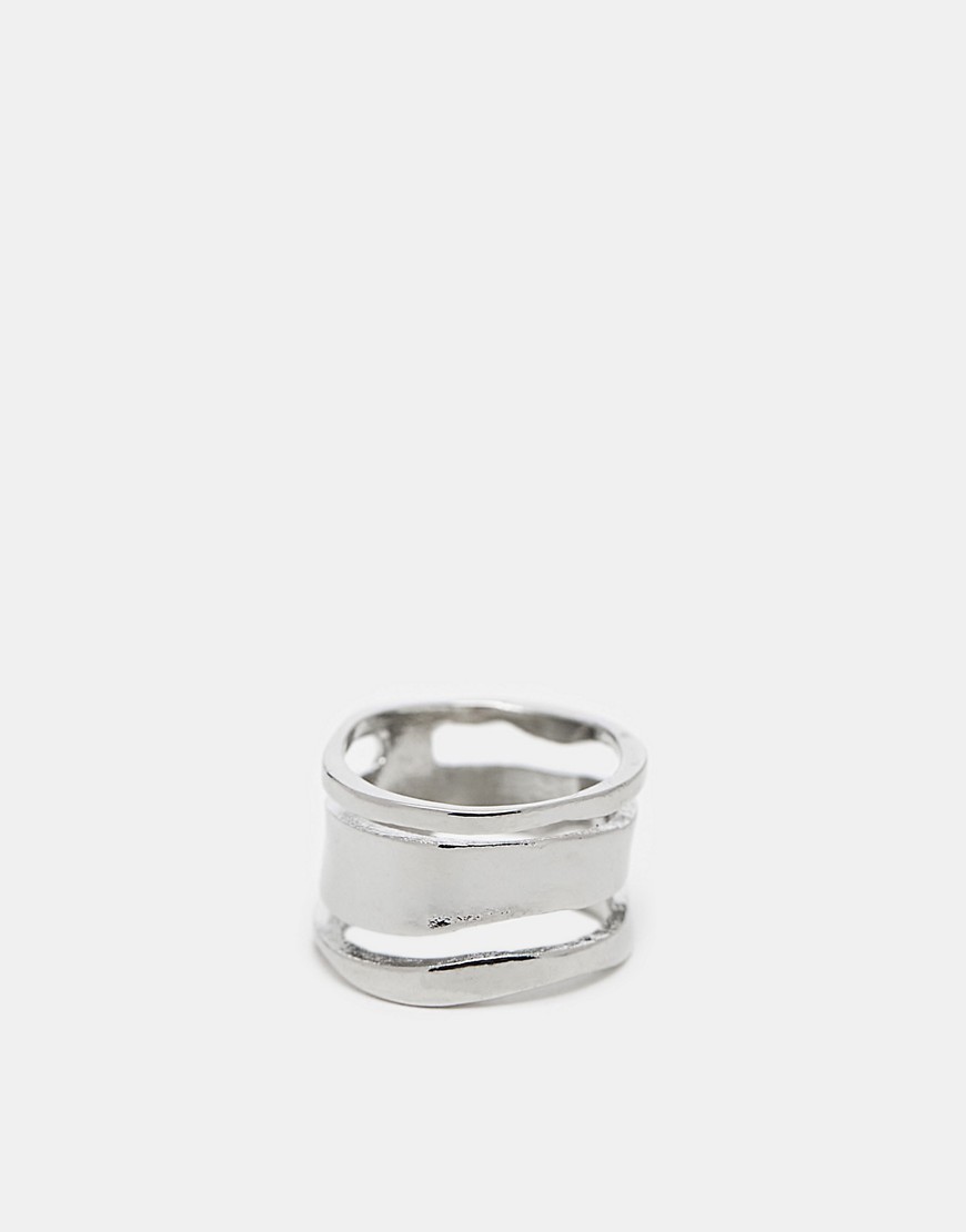 ASOS DESIGN stacked ring with molten design in silver tone