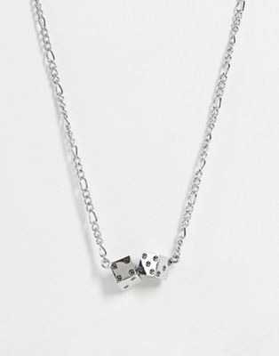 ASOS DESIGN stainless short necklace with dice pendant pendant in silver tone