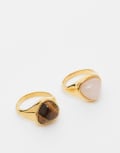 [ASOS DESIGN] ASOS DESIGN stainless steel 2 pack of rings with real semi precious stones in gold tone S/M Gold