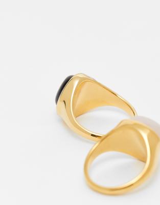 Asos Design Stainless Steel 2 Pack Of Rings With Real Semi Precious Stones In Gold