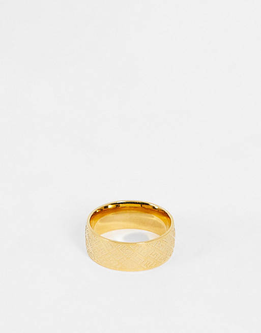 ASOS DESIGN stainless steel band ring in greek wave in gold tone
