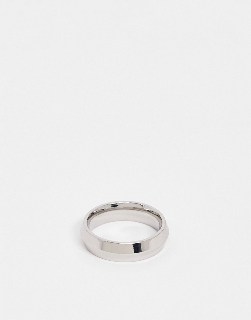 ASOS DESIGN stainless steel band ring with angled design in silver tone