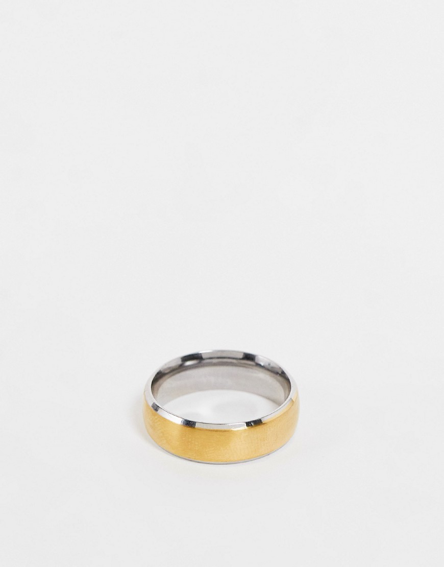 ASOS DESIGN stainless steel band ring with brushing in gold tone