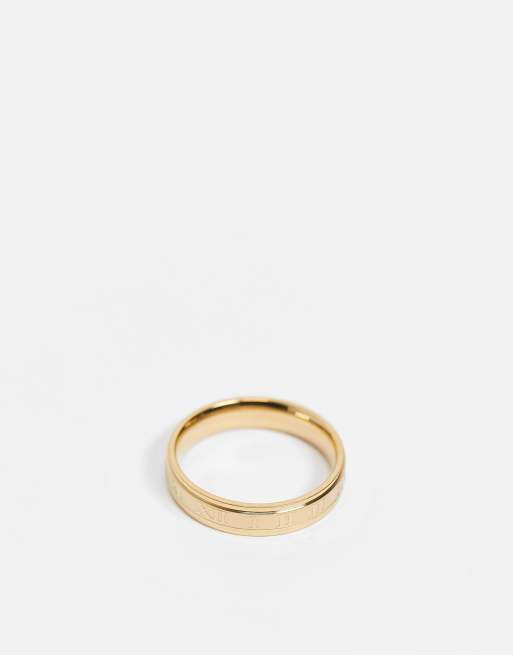 ASOS DESIGN stainless steel band ring with roman numerals design in gold tone, 3 of 4