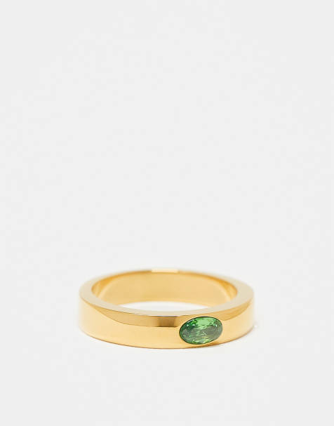 ASOS DESIGN stainless steel band with faux semi precious stone in gold tone - view 1